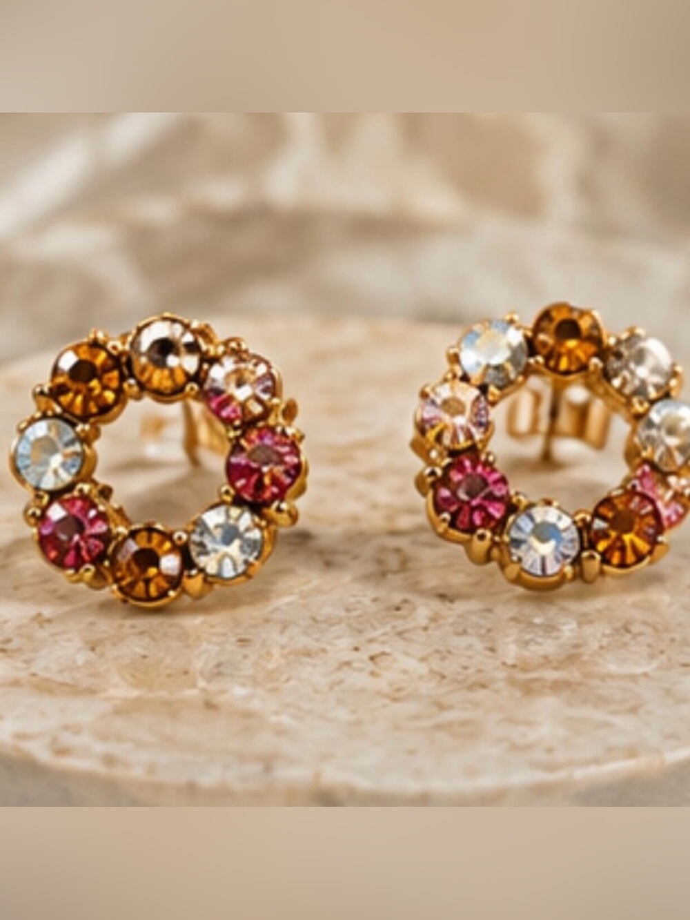 Plunder Gold-Tone Multicolor Crystal Circle Necklace and Earring Set